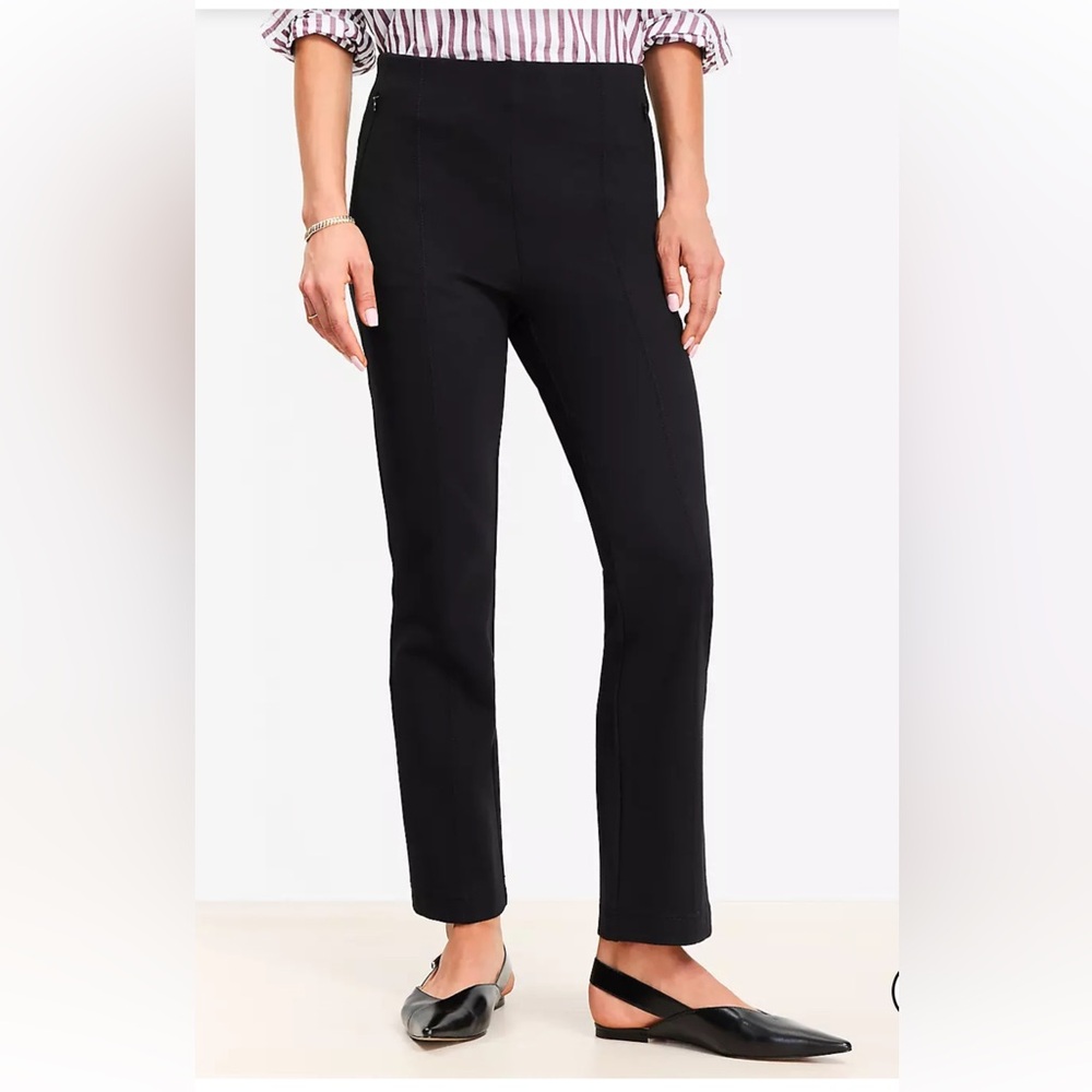 Like New LOFT Black Ponte Straight Pants with front seam, size XL - Picture 2 of 6
